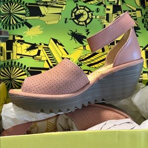 Fly London Pink Perforated Wedge Sandals